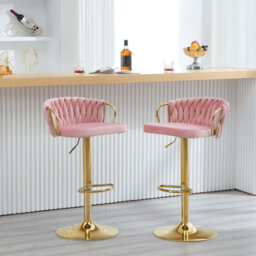 Bar Stool, Breakfast Bar Stool, Velvet Kitchen Stool, Island Counter Stool Height Adjustable, 360° Swivel Stool, with Metal Base and Footrest