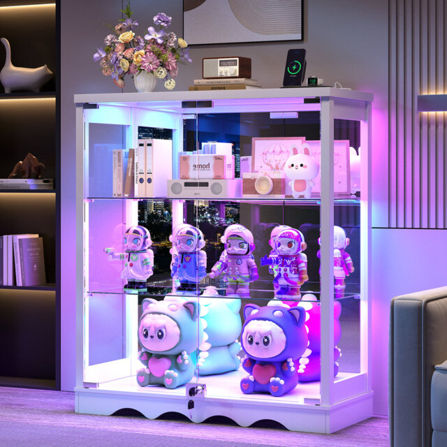 3-Tier Display Cabinet with Human Body Sensor RGB Lights