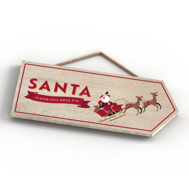 Santa Stop Here Personalised Wooden Arrow Plaque Vivid Squid Wholesale Wall Decor