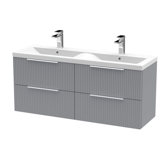 Fluted 383mm Double Bathroom Vanity with Drop In Vitreous China Basin