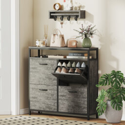 HOMCOM Narrow Shoe Cabinet with 4 Flip Drawers 12-20 Pairs