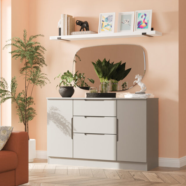 Chantez 2 Door 3 Drawer Sideboard in White Gloss & Bardolino Oak (Ready Assembled)