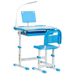 HOMCOM Kids Desk and Chair Set Height Adjustable Study Desk USB Lamp Blue