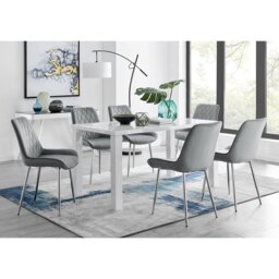 Pivero 6 Grey Dining Table And 6 Blue Pesaro Black Leg Chairs