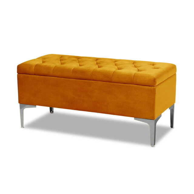 Modena Wide Velvet Tufted Rectangle Ottoman Storage Bench with Legs, Upholstered Multi-Function Footstool Bench for Living Room & Bedroom
