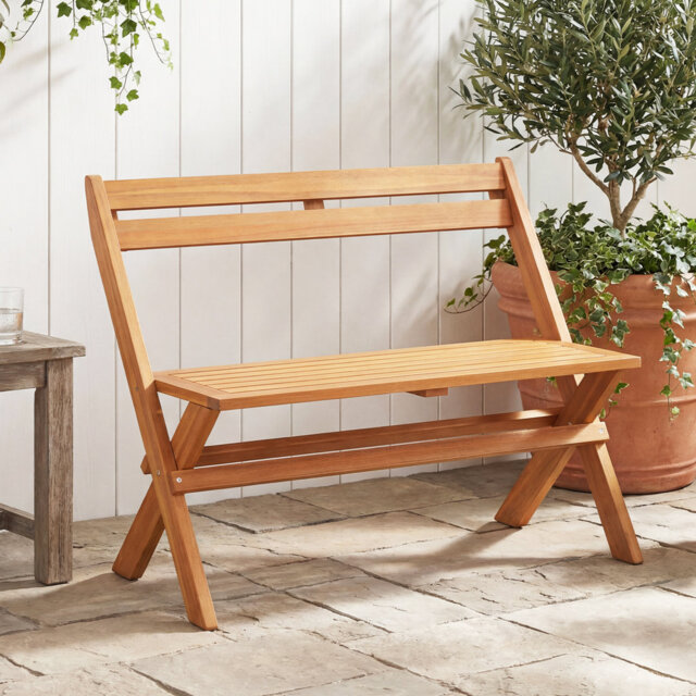 Folding Outdoor Bench For 2 People Park Bench With Slanted Backrest & Slatted Seat