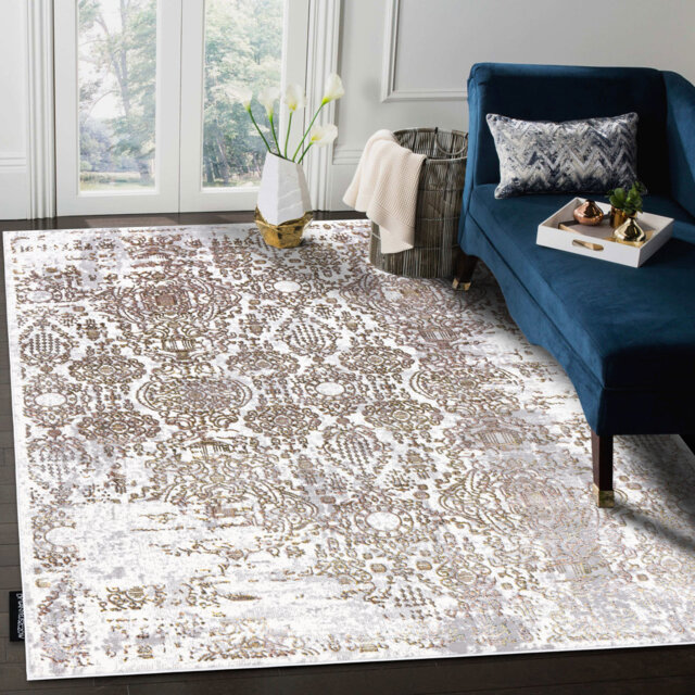 Modern de Luxe rug for the living room, bedroom, vintage ornament - structural gold / cream
