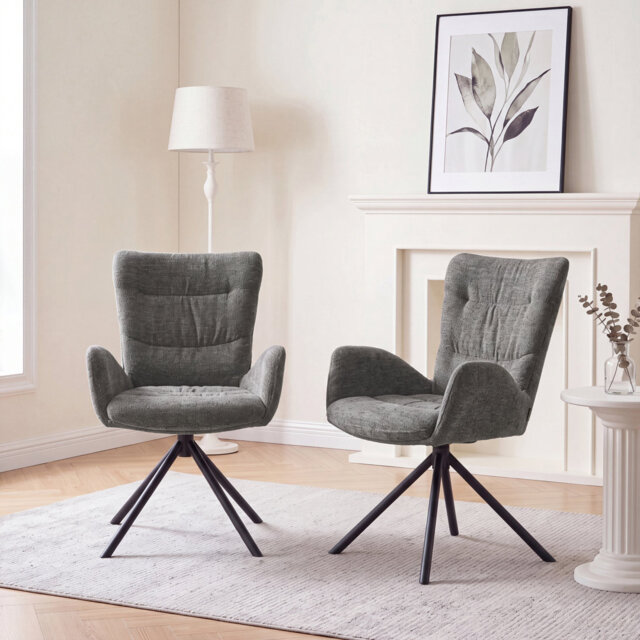 Upholstered Swivel Accent Chair with Tufted Seat, Set of 2