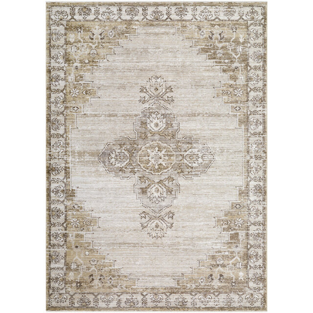 Fifth Avenue-Vintage Brown Off-White Grey Traditional Boho Fringe Living Dining Bedroom Rug