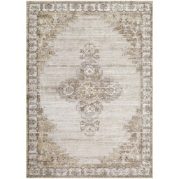 Fifth Avenue-Vintage Brown Off-White Grey Traditional Boho Fringe Living Dining Bedroom Rug