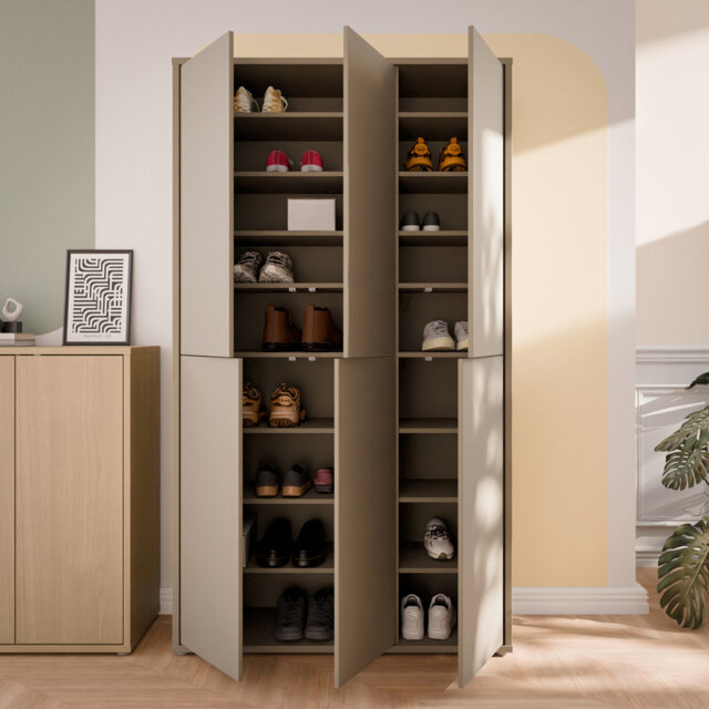Modern minimalistic shoe cabinet with 4 doors, entryway cabinet, engineered wood