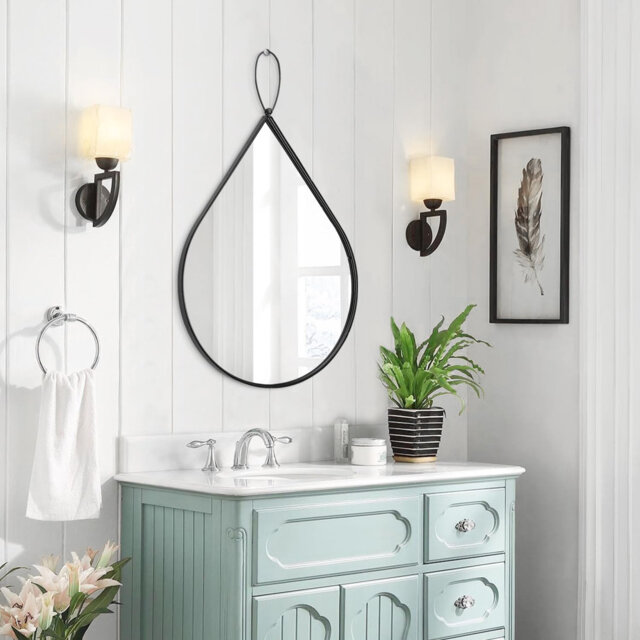 Black Bathroom Mirror ,Teardrop Mirror With Metal Framed , Irregular Wall Mirrors Decorative,50X40cm