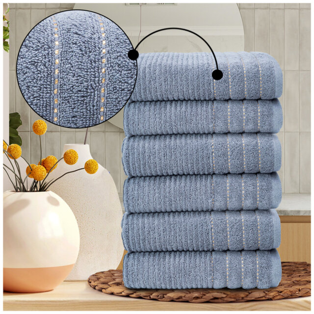 6 Pack Premium Ribbed Cotton Towels, Everyday Comfort Hand, Bath Towels & Sheet, Soft Feel, Quick Dry & Highly Absorbent