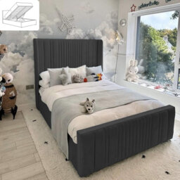Morio Upholstered Bed - Wingback Ottoman Storage with Plush Velvet Gas Lift