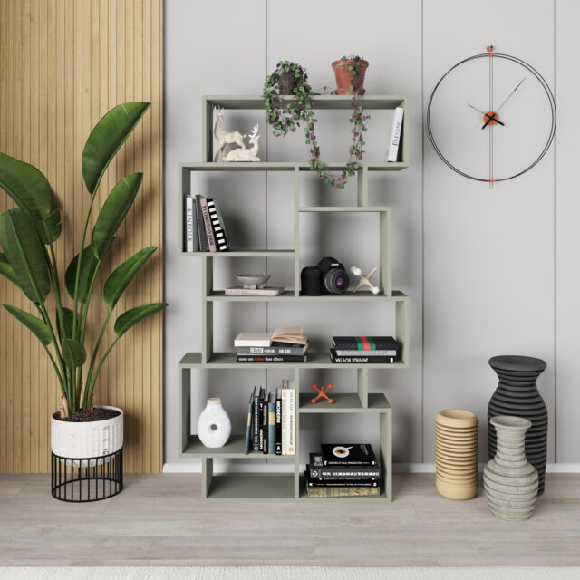Sandra Bookcase - Asymmetric Freestanding Bookcase with 10 Compartments