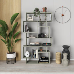 Sandra Bookcase - Asymmetric Freestanding Bookcase with 10 Compartments