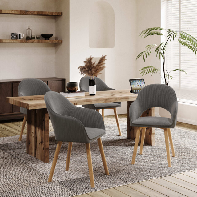 49.5cm H Luxury Fabric Upholstered Dining Chair with Wooden Legs
