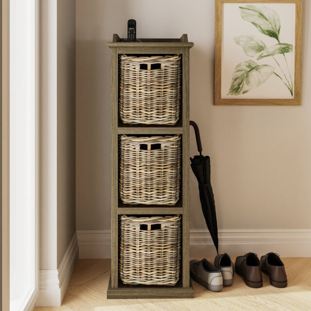 Aliyaha Handmade Kubu Rattan 3 Basket Storage Unit