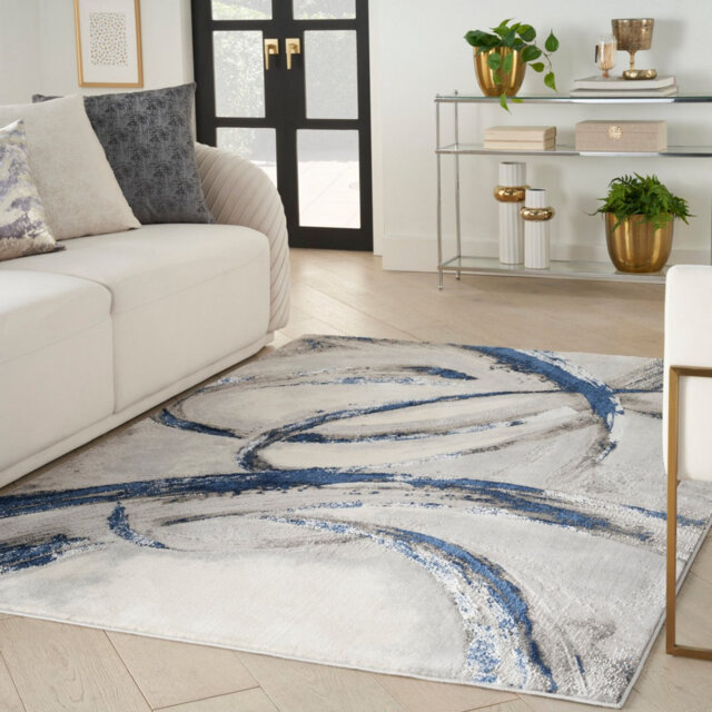 Navy Blue Modern Abstract Stain Resistant Rug For Bedroom Living & Dining Room