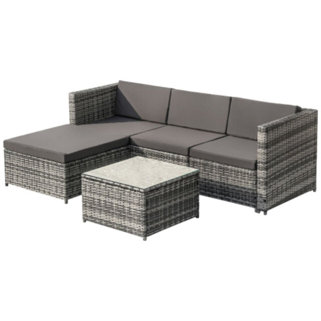 3 Pieces Gray Garden Corner Sofa Rattan Garden Furniture Patio Set Garden Entertaining Set Garden Rattan Furniture Lounge Set