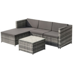 3 Pieces Gray Garden Corner Sofa Rattan Garden Furniture Patio Set Garden Entertaining Set Garden Rattan Furniture Lounge Set