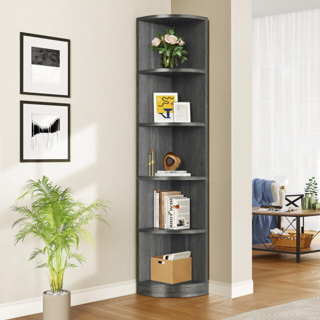 5 Tier Corner Shelf, Modern Freestanding Corner Bookcase
