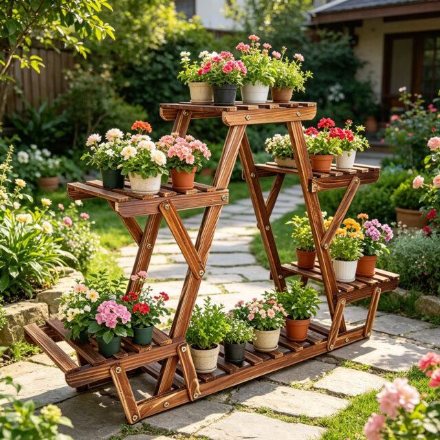 Breckston Solid Wood Pine Plant Stand 6 Tier