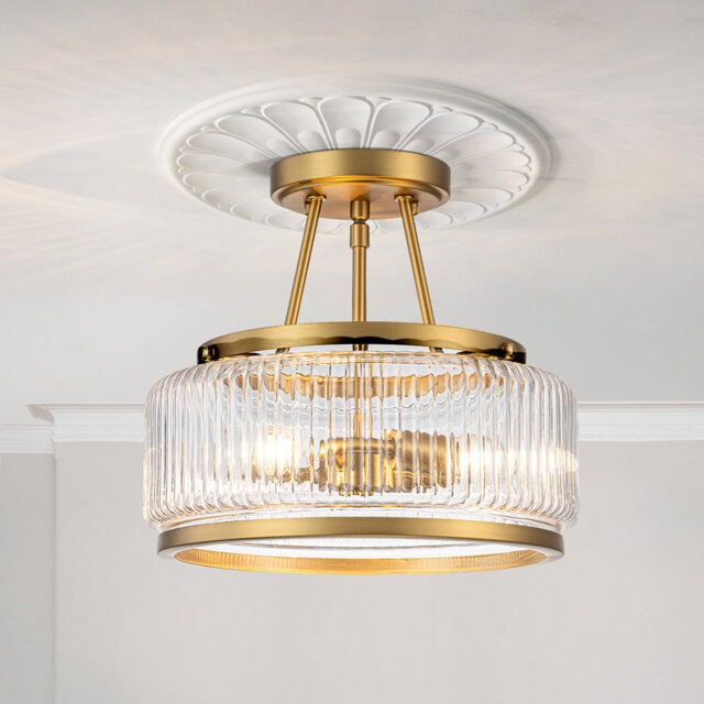 Glass Drum Semi Flush Mount Light