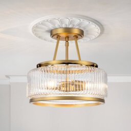Glass Drum Semi Flush Mount Light