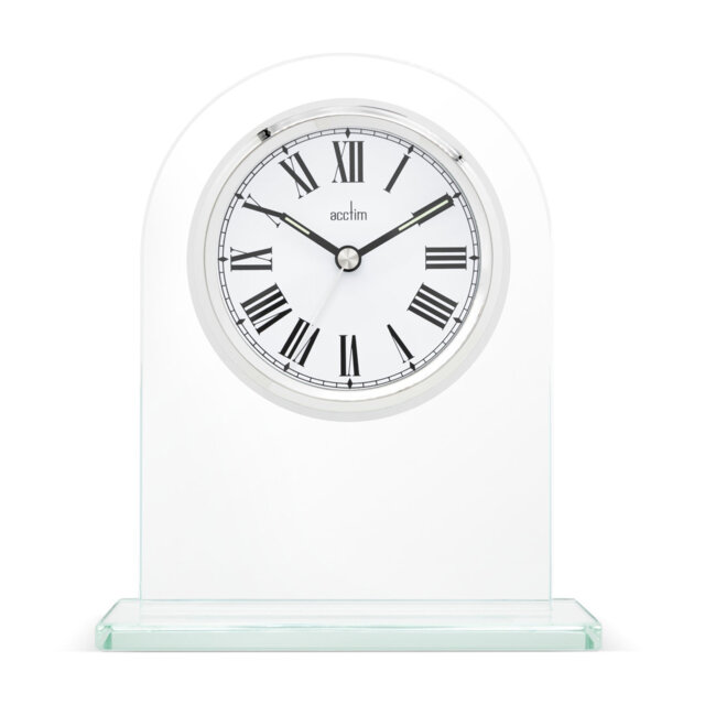 Acctim Adelaide Mantel Clock Quartz Glass Luminous Hands Floating Effect Energy Efficient Silver