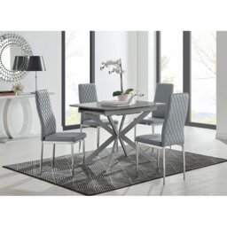 Eubanks Modern High Gloss Extendable Dining Table Set with Luxury Faux Leather Dining Chairs
