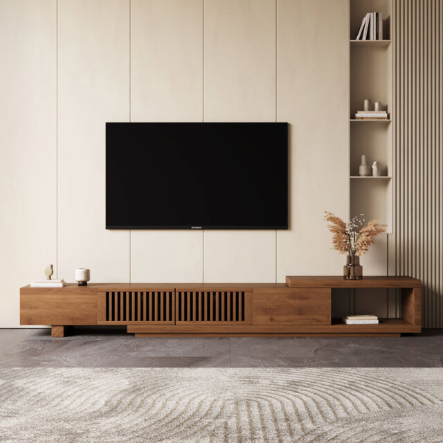 Large Storage TV Stand & Media Unit, Expandable Design (2m-2.6m Width), Contemporary Walnut Finish with Cable Management, for 75-100 Inch Televisions