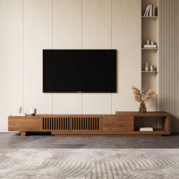 Large Storage TV Stand & Media Unit, Expandable Design (2m-2.6m Width), Contemporary Walnut Finish with Cable Management, for 75-100 Inch Televisions
