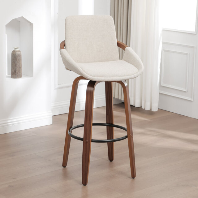 Swivel Upholstered Bamboo and Poplar Upholstered and Solid Wood Bar Stool