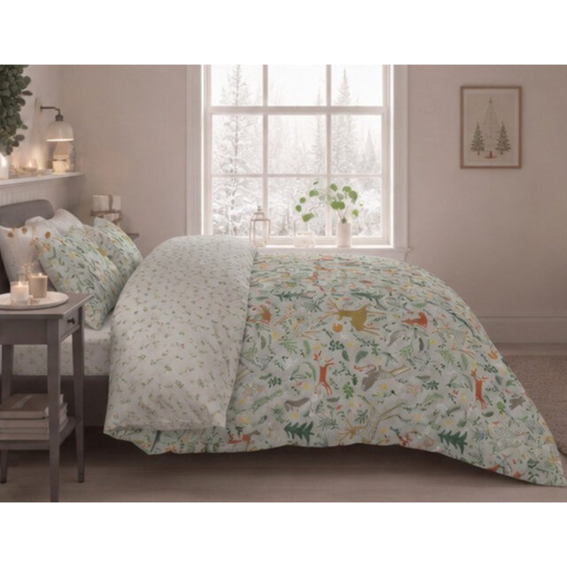 Festive Forest Animals Duvet Cover Set – Deer, Fox & Rabbit Print Bedding with PillowcaseS