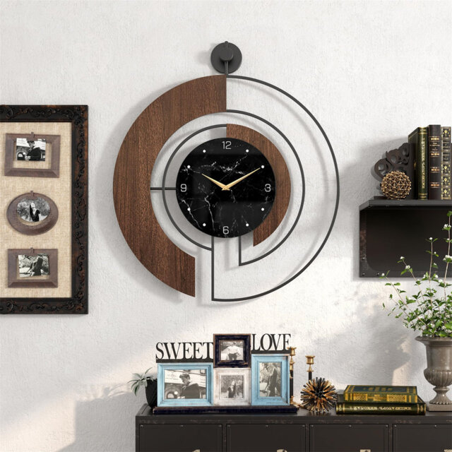 Wall Clock, Large Wood Metal Frame Silent Non Ticking Wall Clocks For Living Room, Bedroom Decoration, Contemporary Home Wall Decor Gift Idea