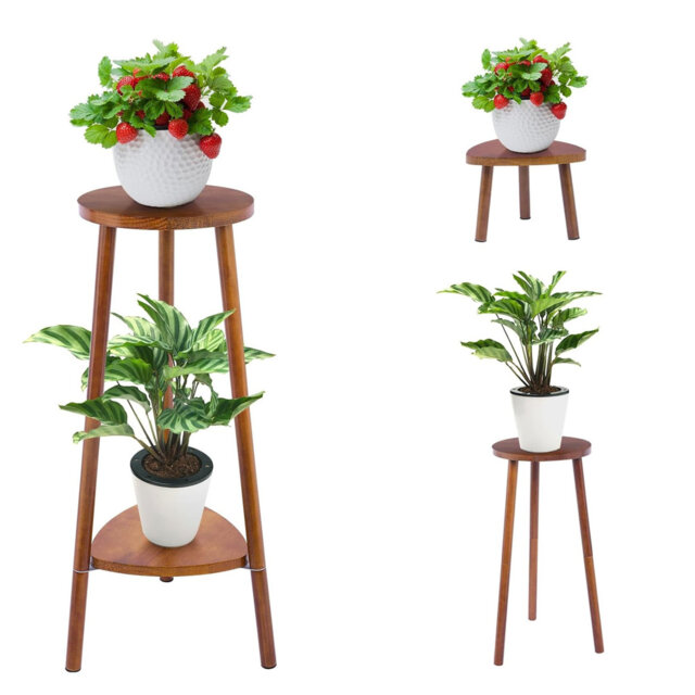 2 Tier Plant Stands Indoor Outdoor, Convertible Wooden Plant Stand, Walnut