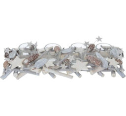 40cm Rustic Grey and Silver Christmas Tealight Candle Holder with 4 Glass Jars