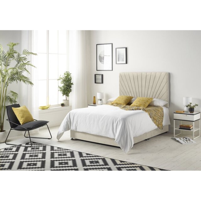 SantaMarina Tweed Fabric Divan Bed with Open Coil Memory Foam Mattress No Headboard