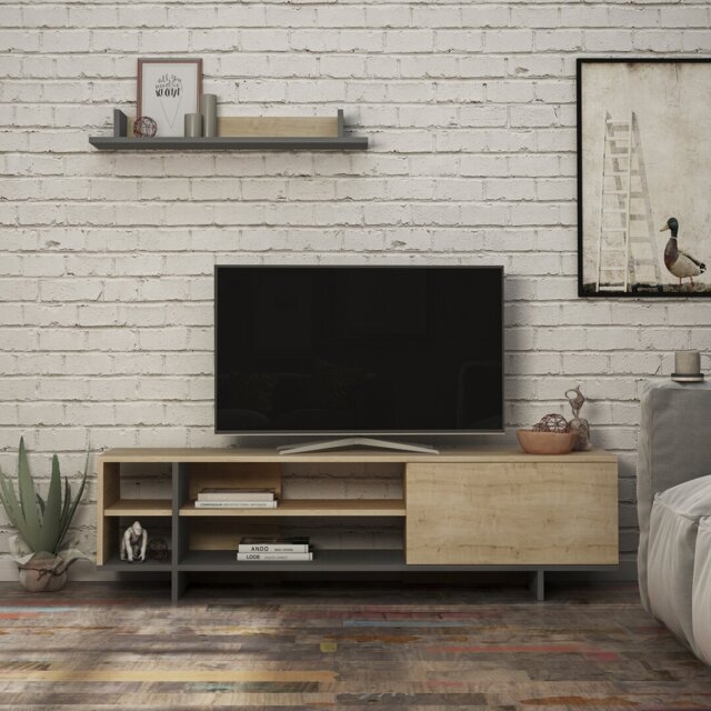 "Ajay Modern TV Stand for TVs up to 78"" - 160 cm Wide - Includes Wall Shelf"