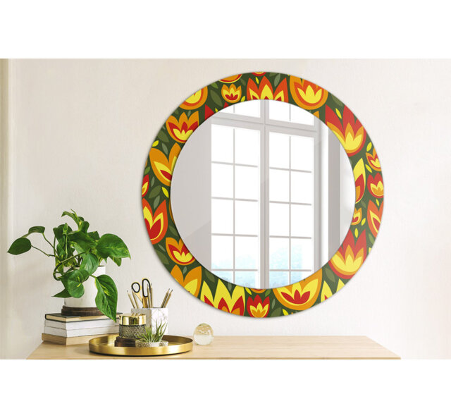 Huldar Round Glass Framed Wall Mounted Accent Mirror in Yellow/Orange/Green