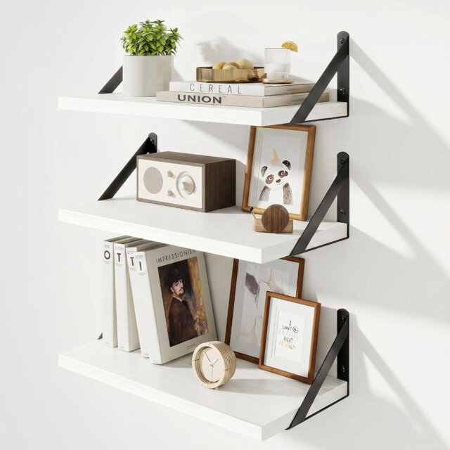 Set of 3 Rustic 40×20cm Floating Wall Shelves with Heavy Duty Metal Brackets