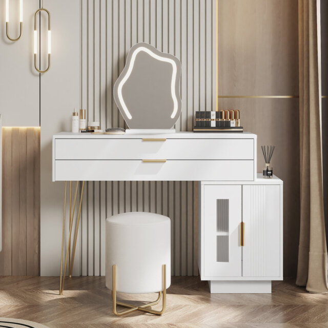 Bice Dressing Table with LED-Illuminated Mirror and Extendable Design