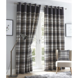 Earlton Orleans Curtains Check Striped Fully Lined Eyelet Ring Top Curtains