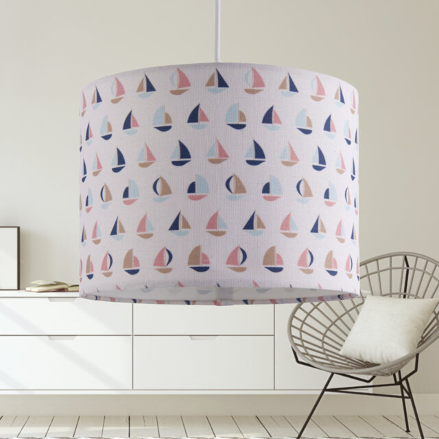 18cm H Fabric Lamp Shade in Multicoloured Boats Digital Print