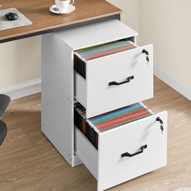 Cloud White File Cabinet, with 2 Lockable Drawers, Adjustable Hanging Rails, for A4 and Letter-Size Files