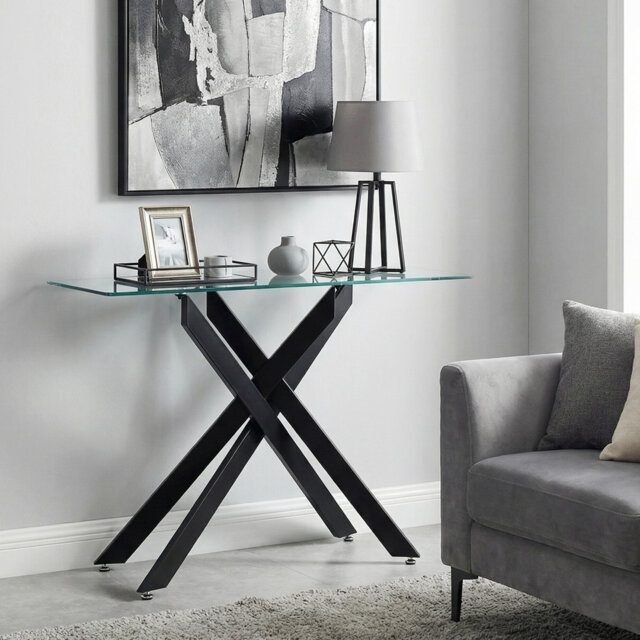 Glass Console Table 115 CM Entryway Table With Clear Tempered Glass Top-Golden