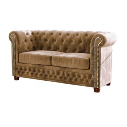 Chesterfield  Sofa 2 Seater Made of Velvet Fabric with Solid Wood Legs