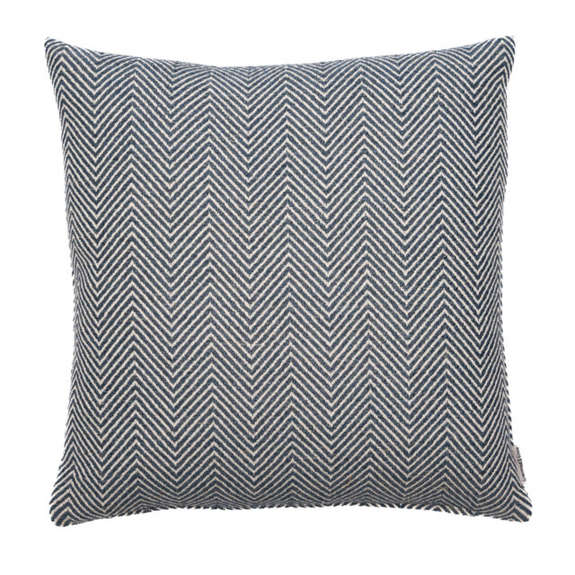 Blue Herringbone Double-sided Woven Cushion with Fibre Filler