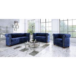 Chesterfield  Sofa Set 3+2+1 Made of Velvet Fabric with Solid Wood Legs